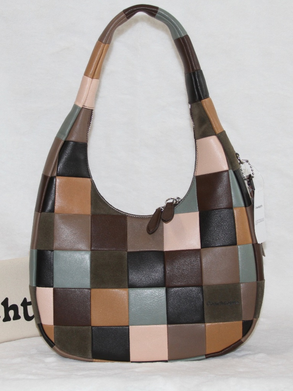 COACH Coachtopia Alter Ego Crescent Shoulder Bag Checkerboard Suede Leather NWT